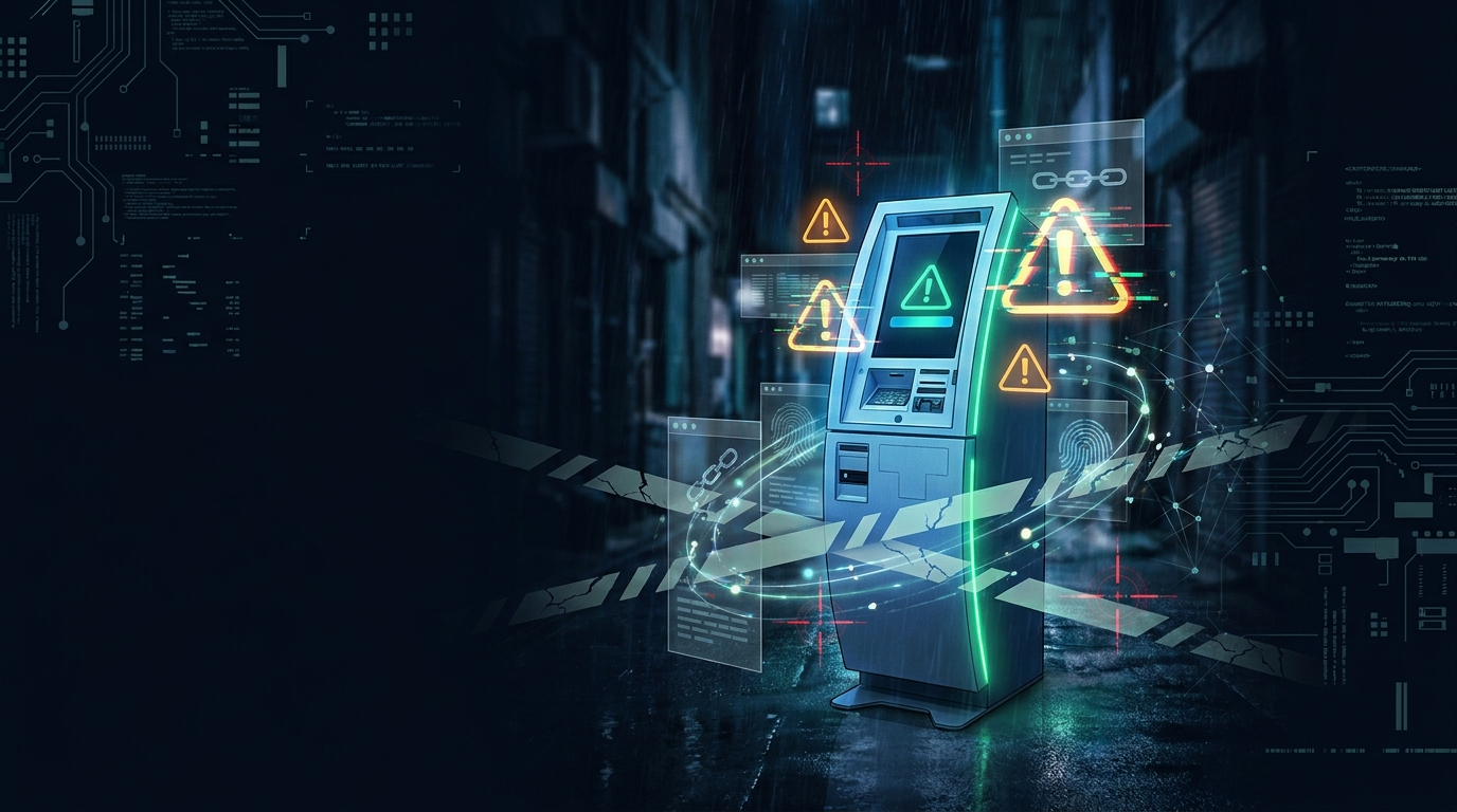 ATM di criptovalute nell'ombra con avviso di frode